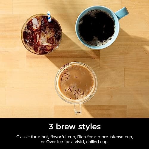 Three cups of coffee showcasing different brew styles