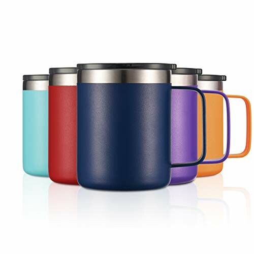 Set of five colorful insulated mugs with handles