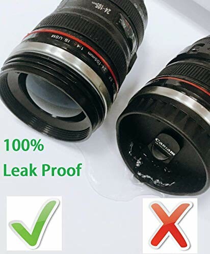 Lens-shaped cups with one leaking and one not, showing a leak-proof test.