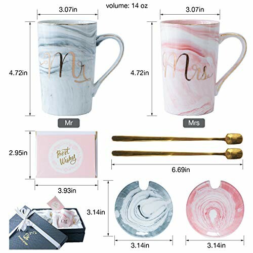 Mr and Mrs marble mug set with gift box and accessories